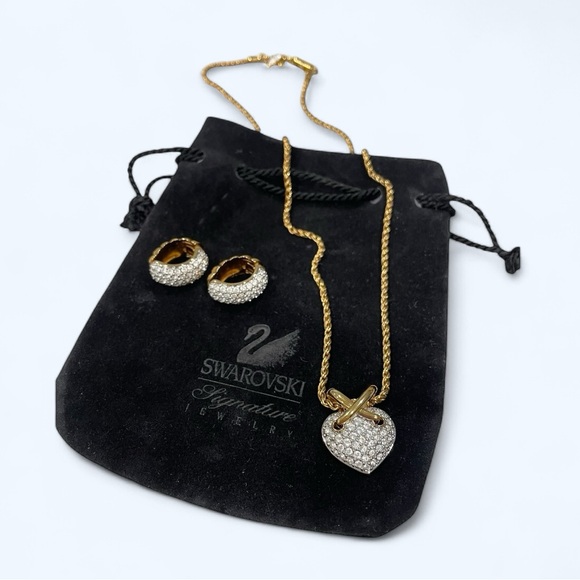 SWAROVSKI Pave Crystal Heart Pendant Necklace & Reversible Clip-on Earri… - Picture 1 of 11